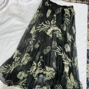 Afibi Floral Chiffon Maxi Skirt Sheer Overlay Romantic Whimsigoth Boho Fairy L